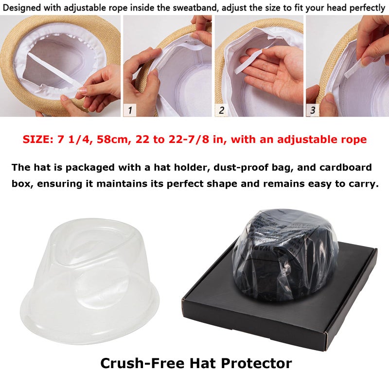 LADYBRO Black Fedora Hat for Men - Classic Wool Short Brim Trilby for Winter, 7 1/4 - Image 2